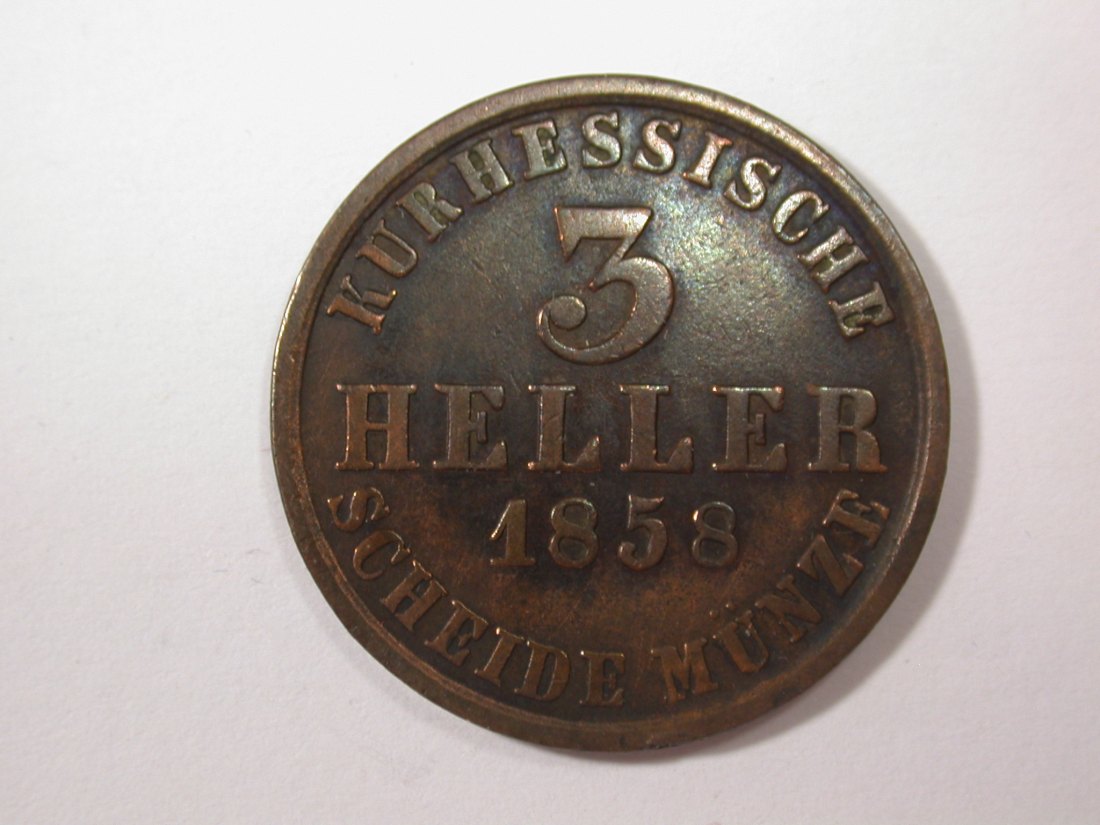  G17  Hessen-Kassel  3 Heller 1858 in ss+  Originalbilder   