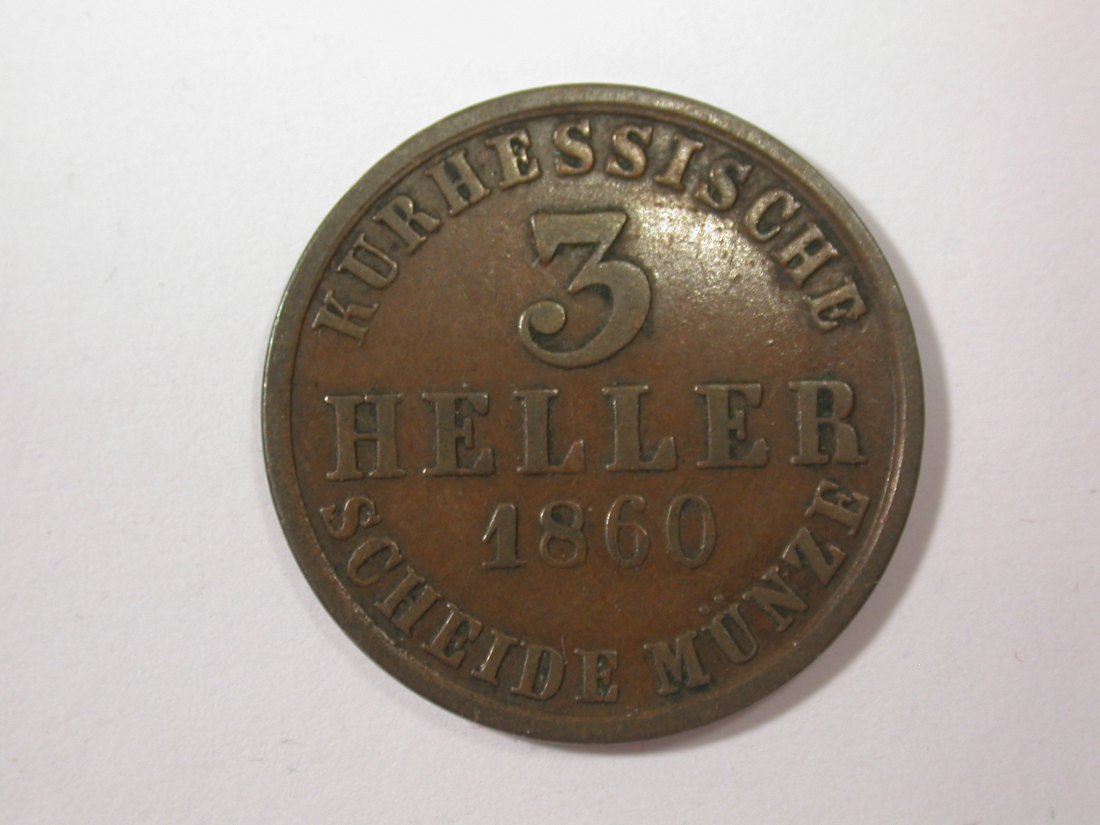  G17  Hessen-Kassel  3 Heller 1860 in ss+  Originalbilder   