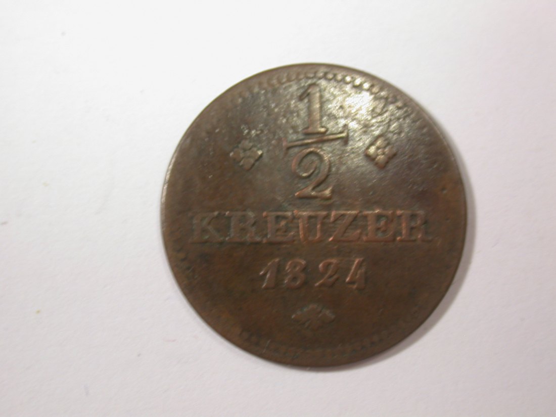  G17  Hessen Kurhessen 1/2 Kreuzer 1824 in ss   Originalbilder   