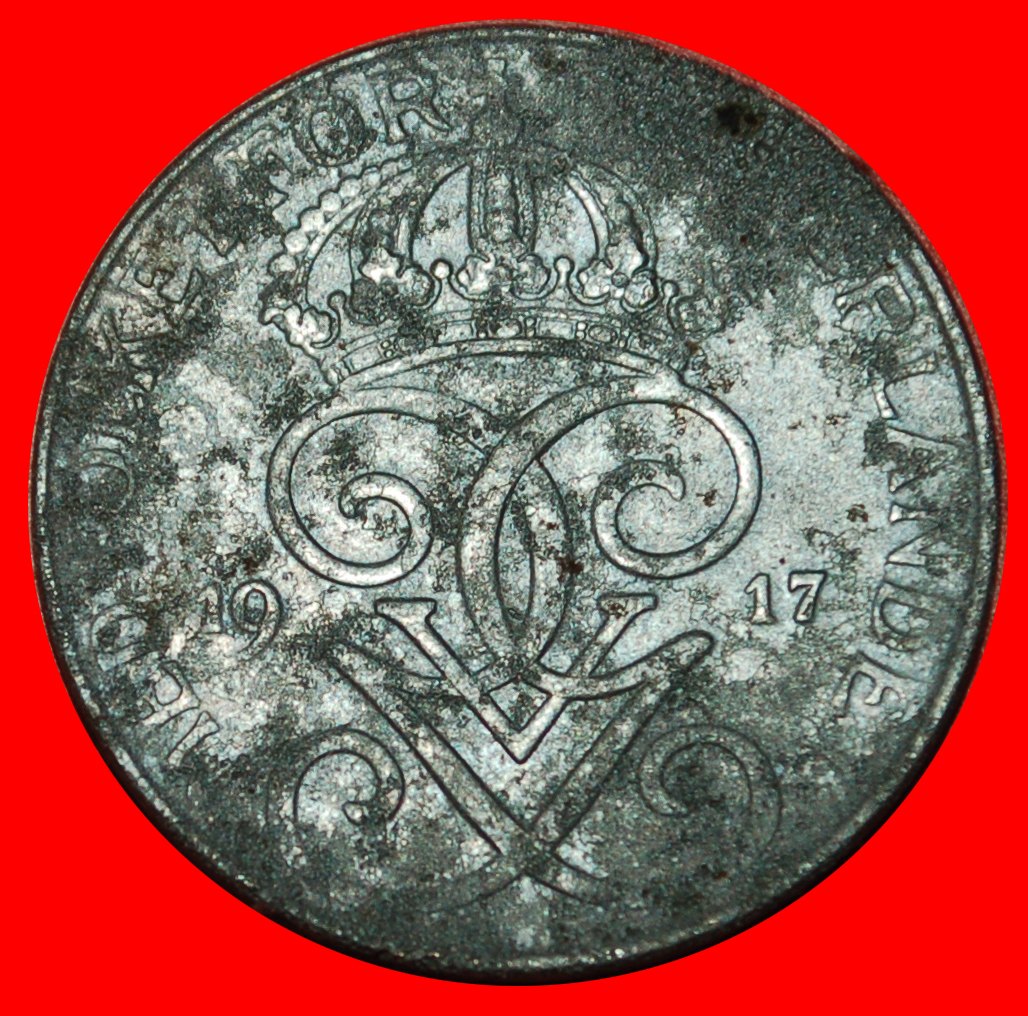  * 3 CROWNS (1917-1919): SWEDEN ★ 5 ORE 1917 IRON SCARCE! GUSTAV V (1907-1950)★LOW START ★NO RESERVE   