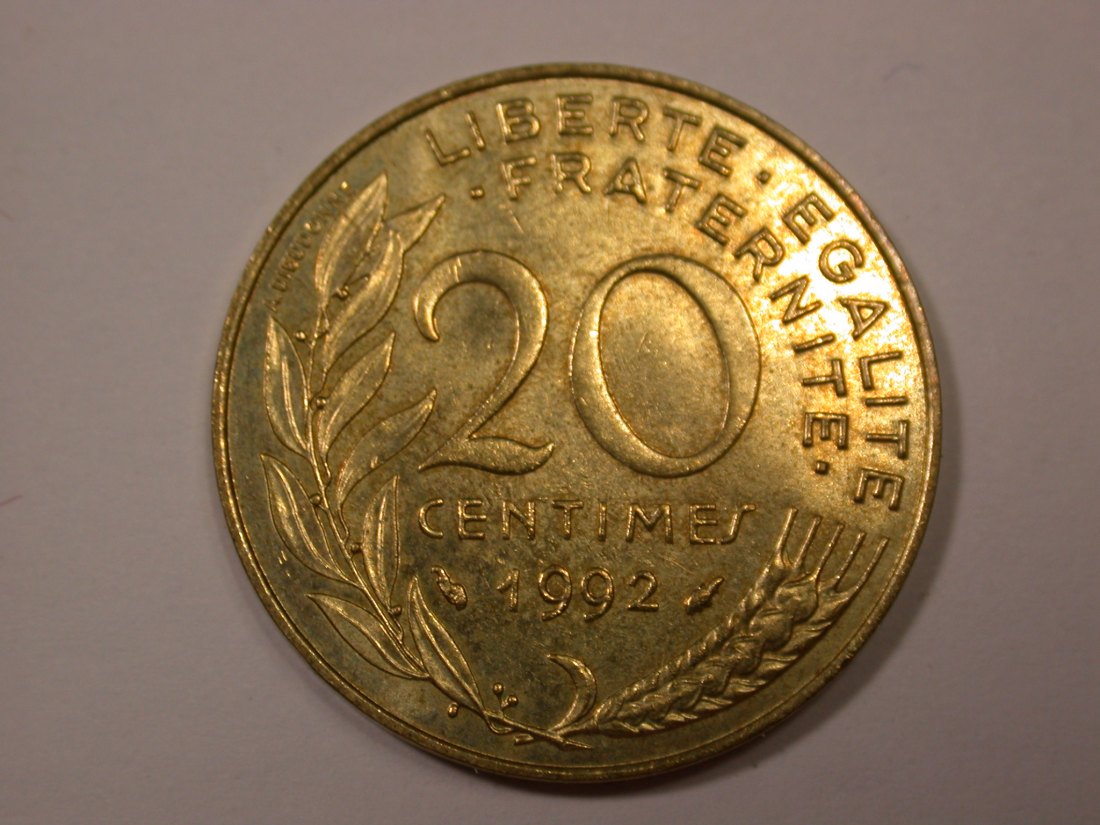 G18 Frankreich 20 Centimes 1992 in vz-st/f.st Originalbilder