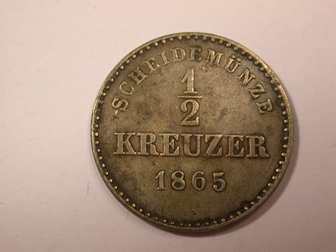 G18 Württemberg 1/2 Kreuzer 1865 in ss+ Originalbilder