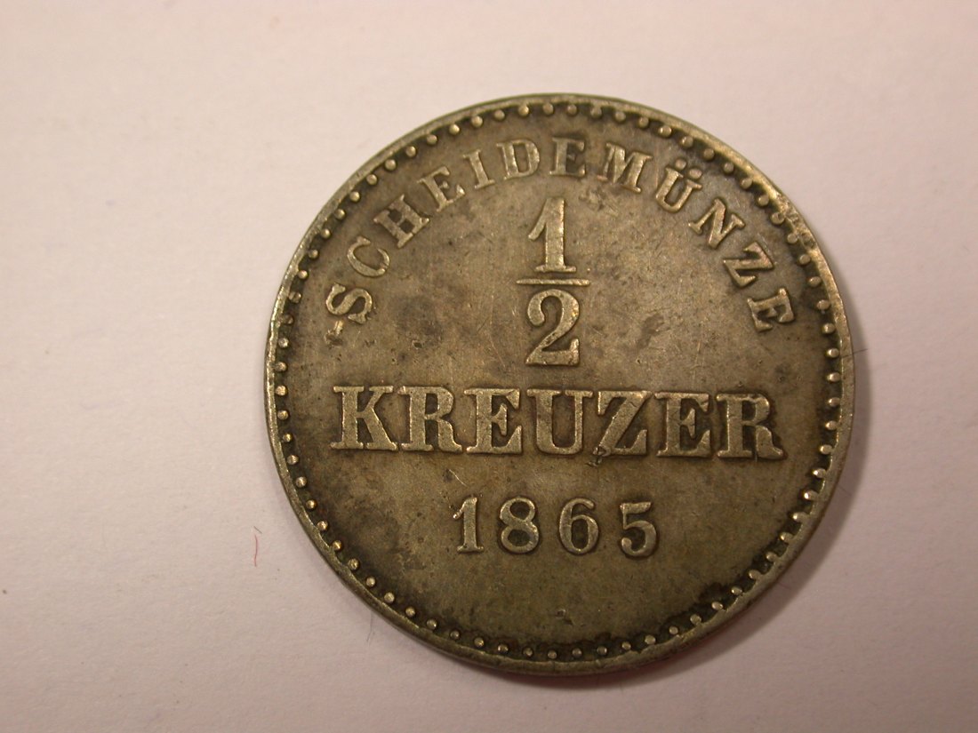  G18  Württemberg 1/2 Kreuzer 1865 in ss+   Originalbilder   