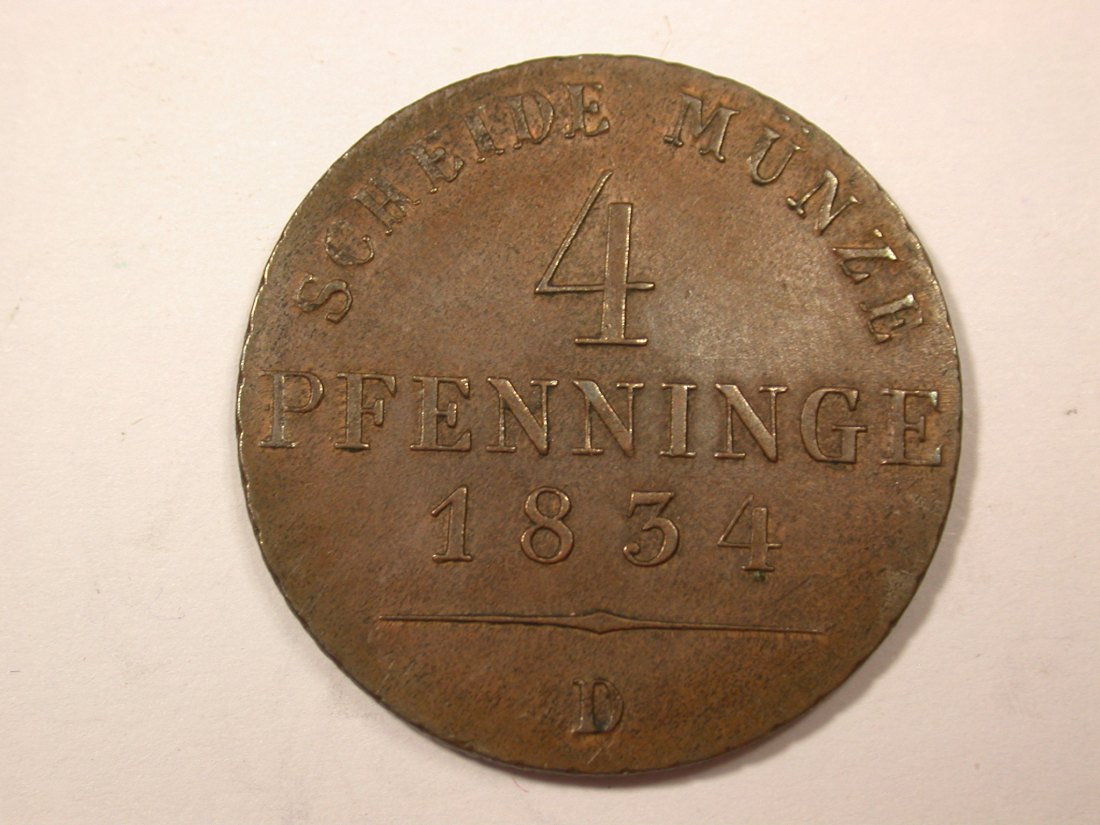 G18 Preussen 4 Pfennig 1834 D in vz-st sehr selten !!! Originalbilder