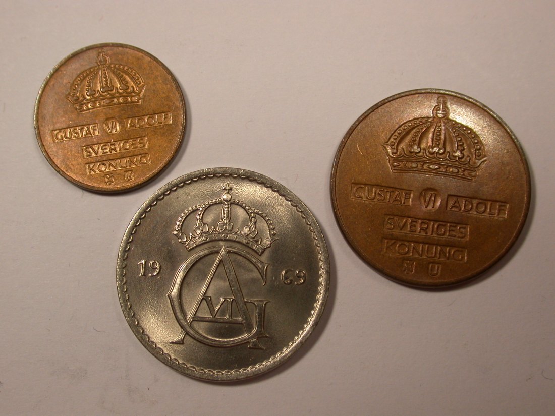  G19  Schweden  3 Münzen 1969 in vz bis ST   Originalbilder   