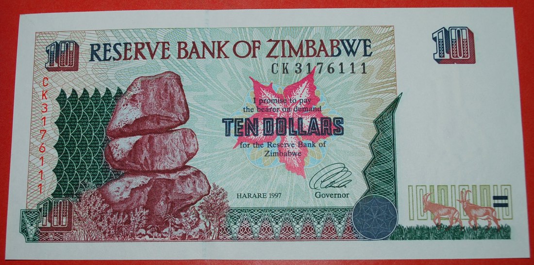  * ANTELOPE & CLIFFS ★ ZIMBABWE★ 10 DOLLARS 1997! UNC CRISP!★LOW START ★ NO RESERVE!   