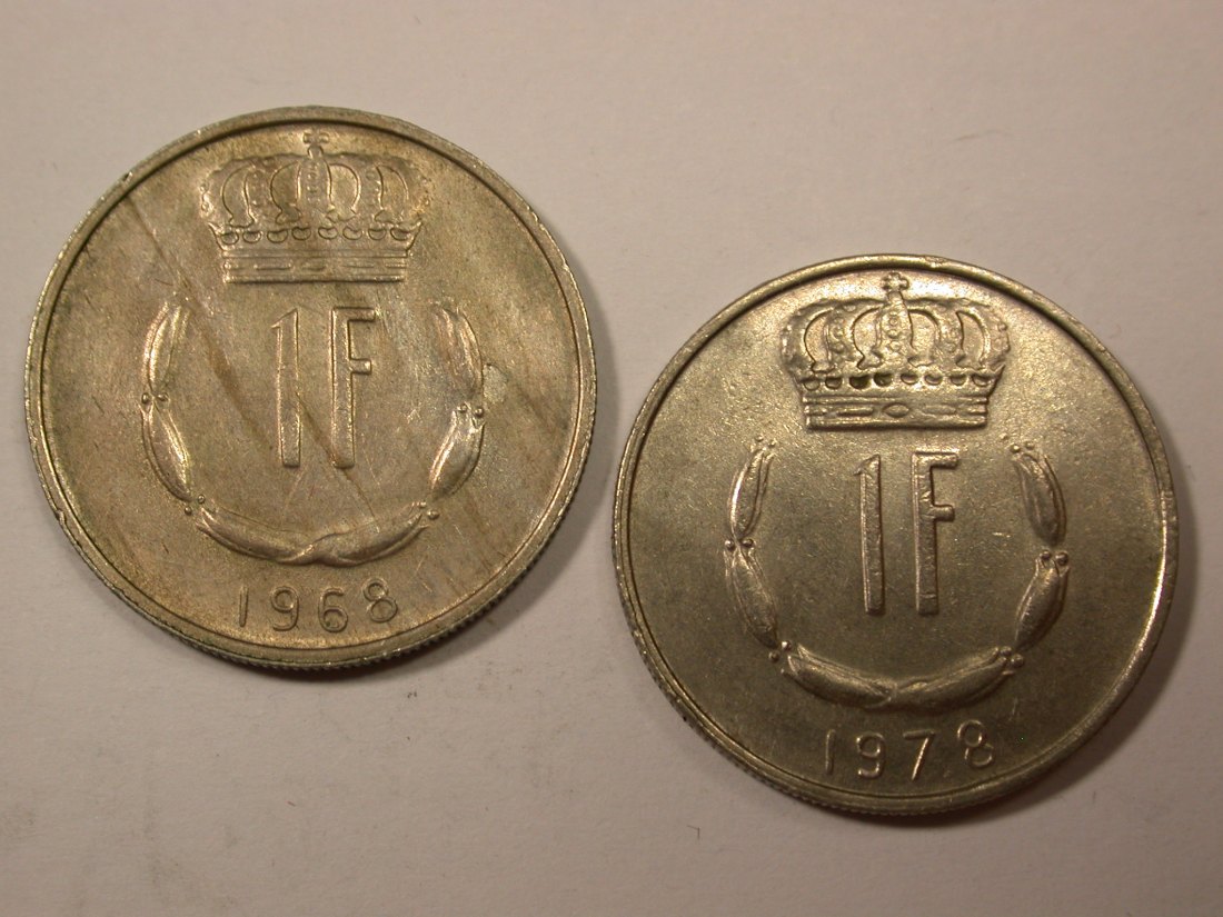  G19  Luxemburg  1 Franken 1968 und 1978  2 Stück  in vz-st   Originalbilder   