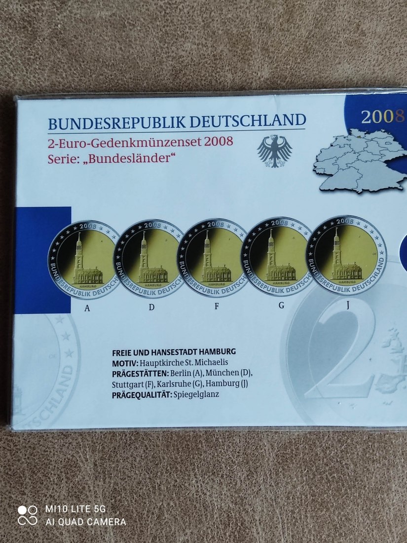  BRD Deutschland 2 Euro Set 2008 Bundesland Hamburg spiegelglanz proof pp   