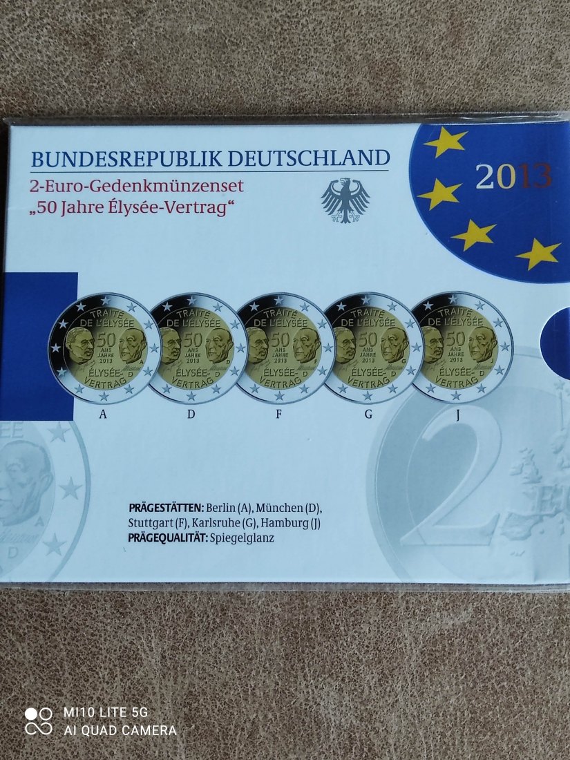  BRD Deutschland 2 Euro Set 2013 Spiegelglanz 50 Jahre Elysee-Vertrag proof pp   