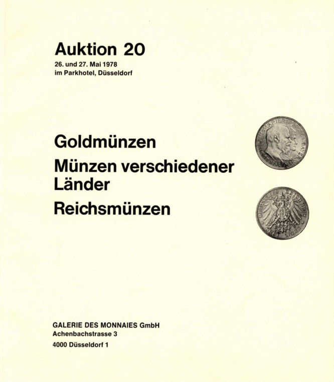  Galerie des Monnaies (Düsseldorf) 20 (1978) ua Sammlung Münzen des spanischen Kaiserreichs in Europa   