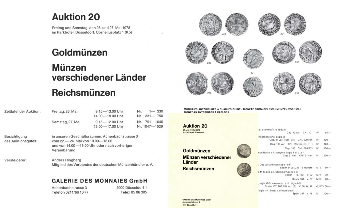  Galerie des Monnaies (Düsseldorf) 20 (1978) ua Sammlung Münzen des spanischen Kaiserreichs in Europa   