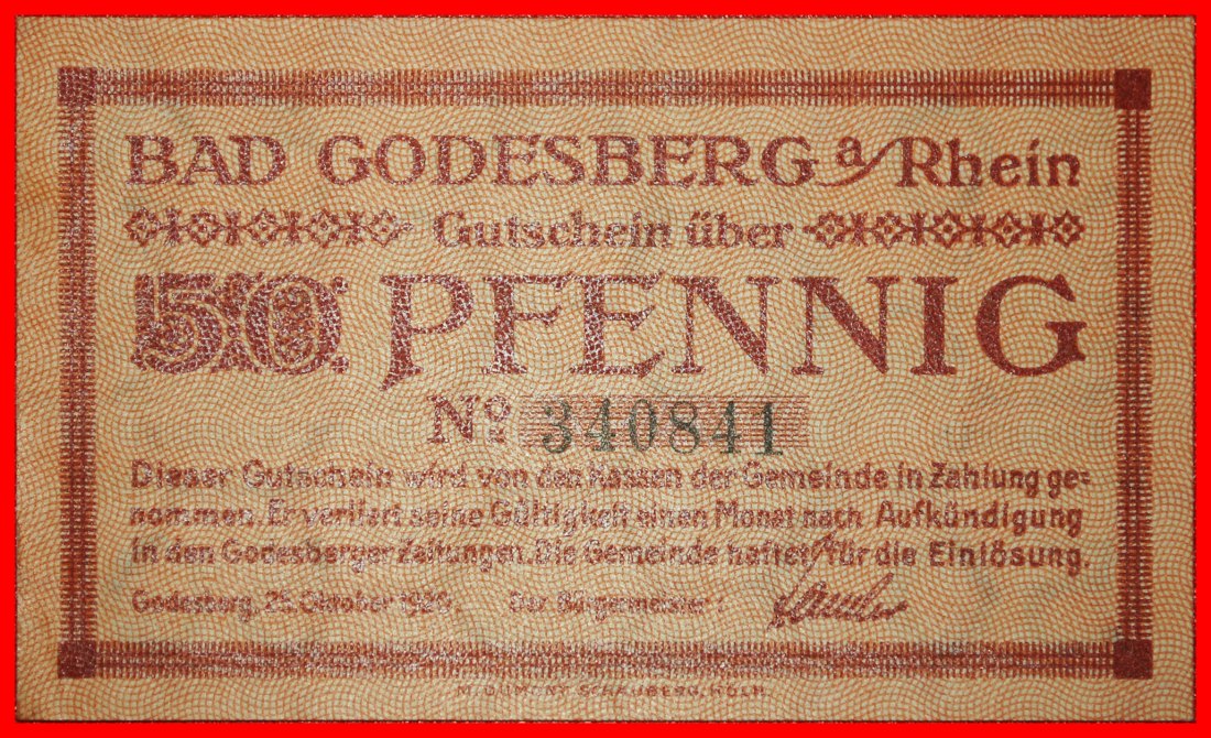  * RHINE: GERMANY BAD GODESBERG ★ 50 PFENNIG 1920 CRISP! TO BE PUBLISHED!★LOW START ★ NO RESERVE!   