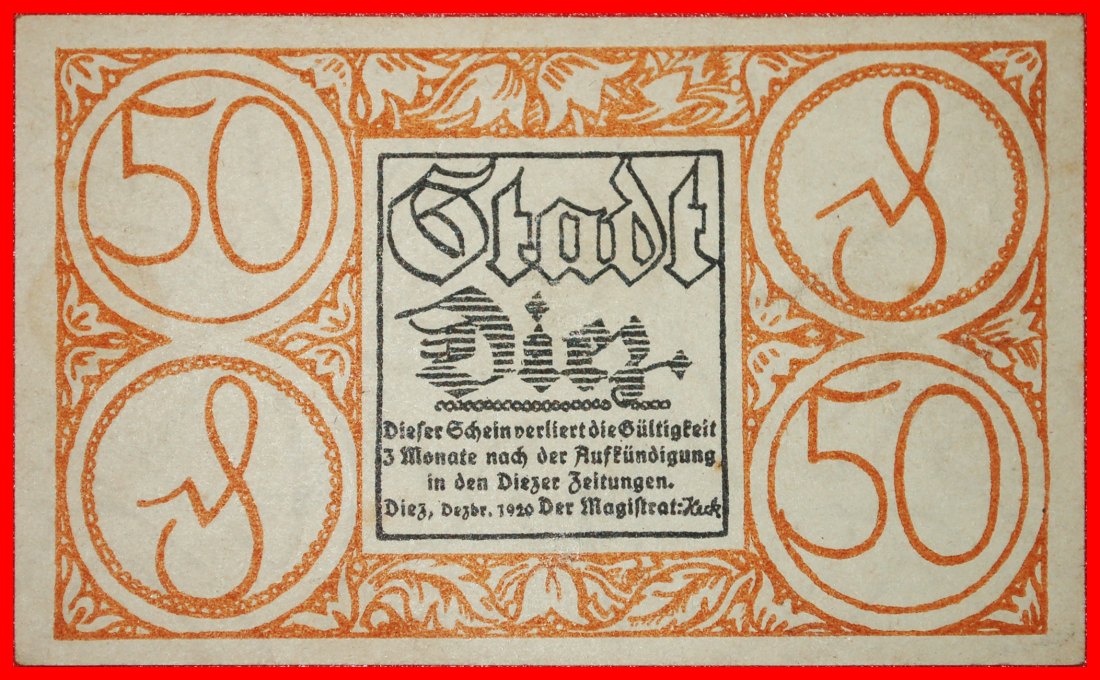  * HESSEN-NASSAU: DEUTSCHLAND DIEZ an der LAHN ★ 50 PFENNIG 1920 VZGL KNACKIG! ★OHNE VORBEHALT!   