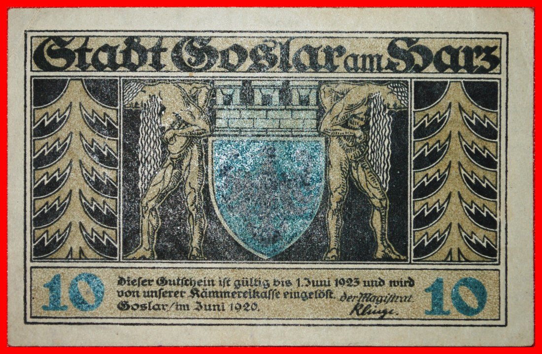 * HANNOVER: GERMANY GOSLAR ★ 10 PFENNIG 1920 CRISP! NAKED YOUTHS!★LOW START ★ NO RESERVE!