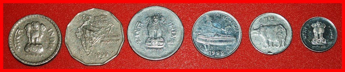 * TYPE SET OF 5 COINS (1988-2007): INDIA ★ 10-25-50 PAISE 1-2-5 RUPEES!★LOW START ★ NO RESERVE!   