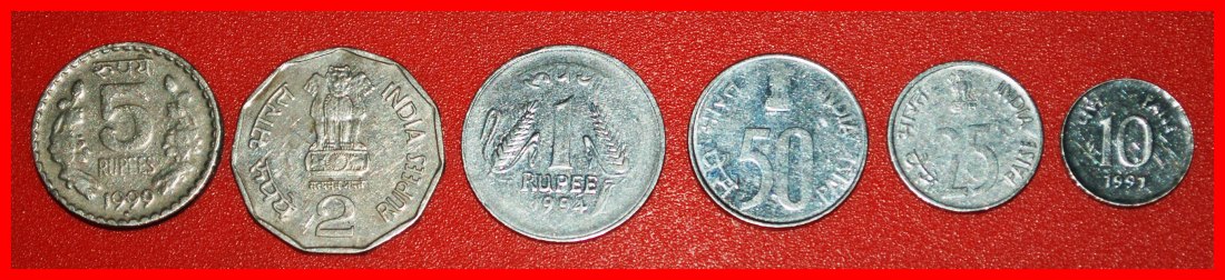  * TYP SET von 5 MINZEN (1988-2007): INDIEN ★ 10-25-50 PAISE 1-2-5 RUPIE! ★OHNE VORBEHALT!   