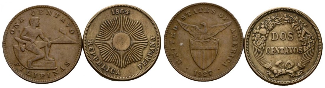  Ausland; 2 Kleinmünzen 1864/1927   