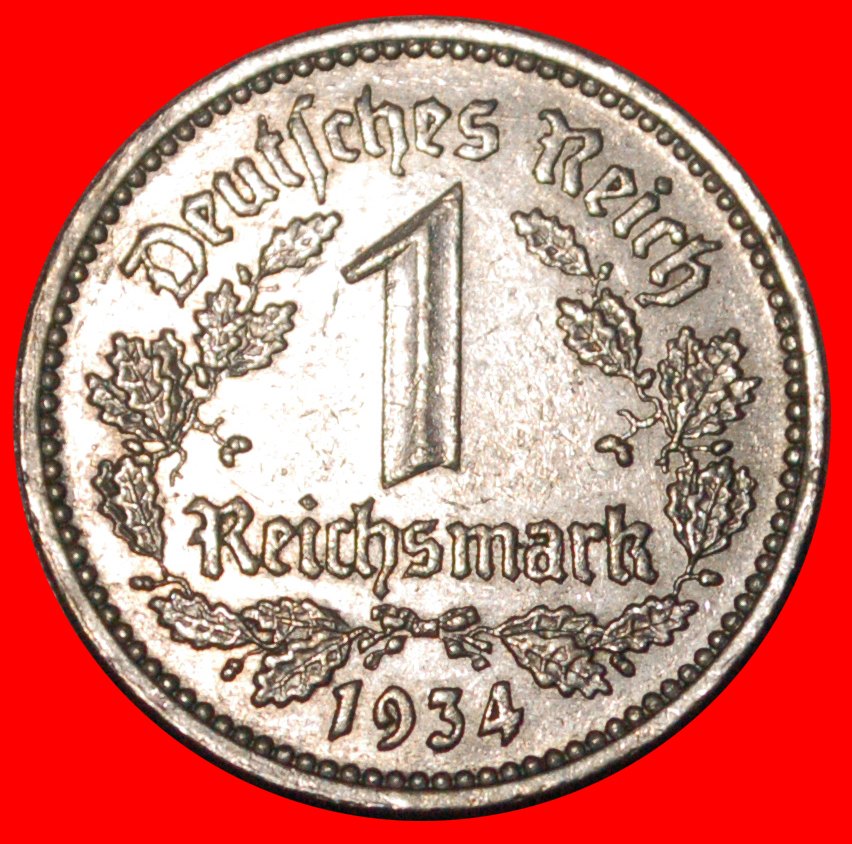 * OHNE HAKENKREUZ (1933-1939): DEUTSCHLAND ★ 1 MARK 1934A! 3. REICH (1933-1945)★OHNE VORBEHALT!