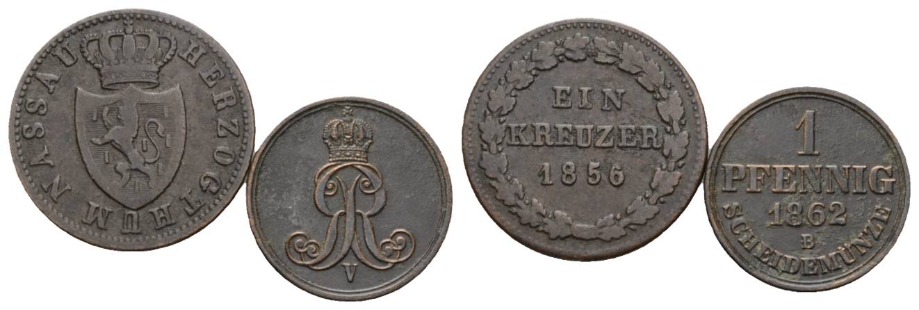  Altdeutschland; 2 Kleinmünzen 1856/1862   