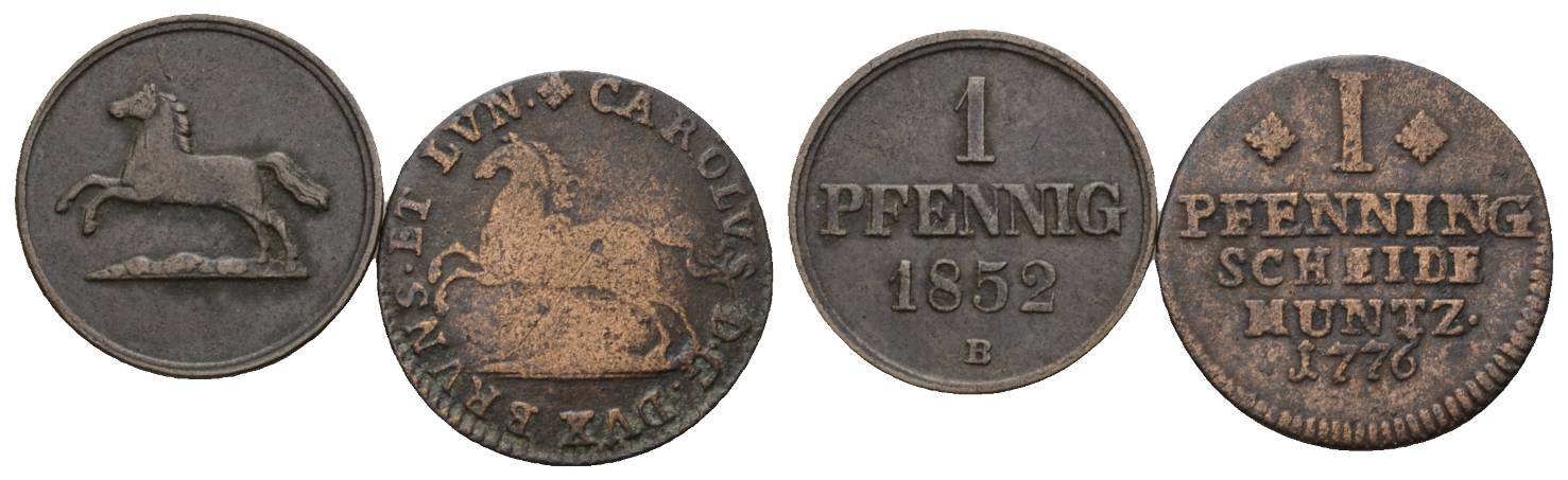  Altdeutschland; 2 Kleinmünzen 1852/1776   