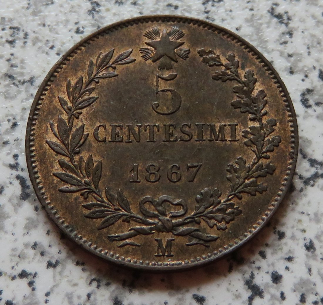  Italien 5 Centesimi 1867 M, Erhaltung   