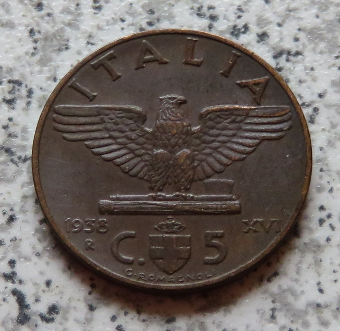  Italien 5 Centesimi 1938 R, Jahr XVI   