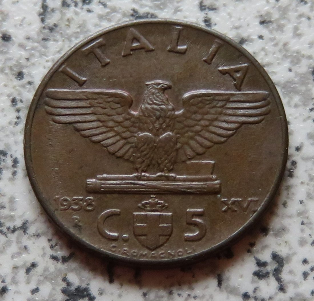  Italien 5 Centesimi 1938 R, Jahr XVI, Erhaltung   