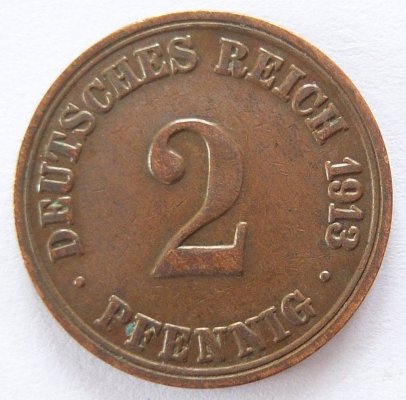  Deutsches Reich 2 Pfennig 1913 A Kupfer ss   