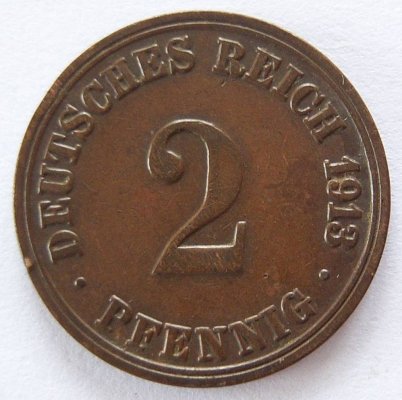  Deutsches Reich 2 Pfennig 1913 A Kupfer ss   