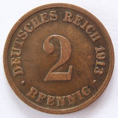  Deutsches Reich 2 Pfennig 1913 D Kupfer ss   