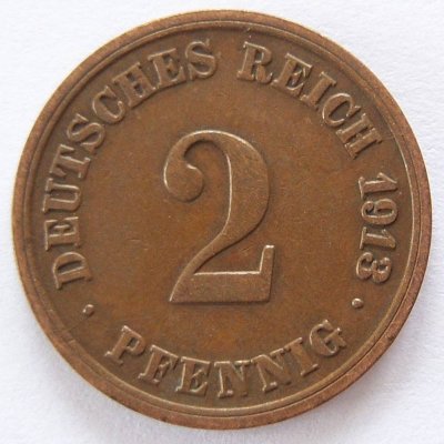  Deutsches Reich 2 Pfennig 1913 F Kupfer ss   