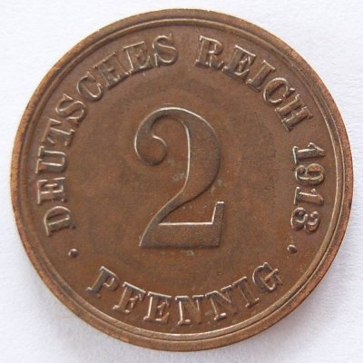  Deutsches Reich 2 Pfennig 1913 F Kupfer ss   