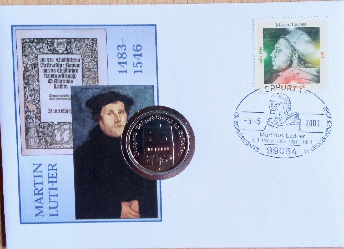  Numisbrief Martin Luther mit 5 Mark DDR 1983 Luthers Geburtshaus sehr selten   