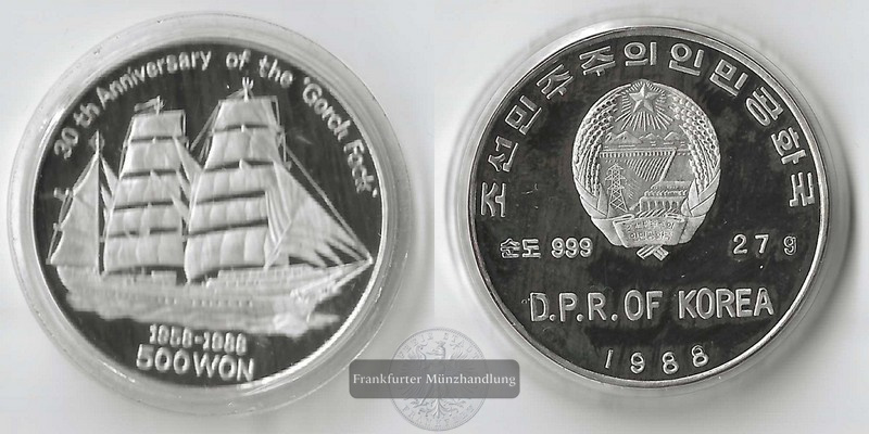  Korea-Nord  500 Won  1988 Gorch Fock FM-Frankfurt  Feingewicht: 27g Silber   