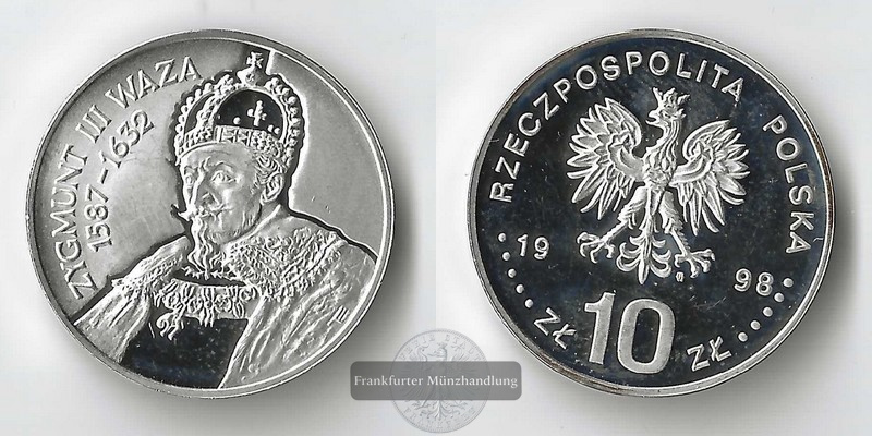  Polen  10 Zloty  1998  Sigismund III Vasa  FM-Frankfurt Feinsilber: 13,08g   