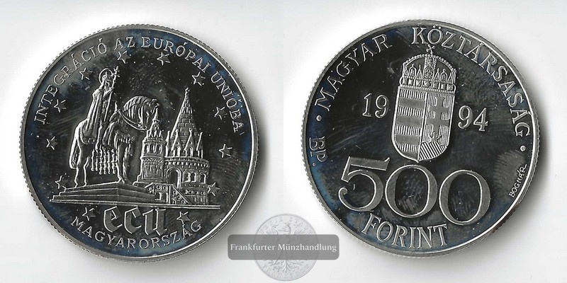  Ungarn  500 Forint  1994  St. Istvan und Halaszbastya   FM-Frankfurt  Feinsilber: 29,10g   