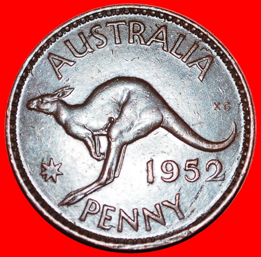  * KANGAROO RIGHT: AUSTRALIA ★ 1 PENNY 1952 MELBOURNE! GEORGE VI (1937-1952)! LOW START ★ NO RESERVE!   