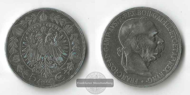  Österreich 5 Kronen  1900   Franz Josef I.  1848-1916   FM-Frankfurt  Feinsilber: 21,6g   