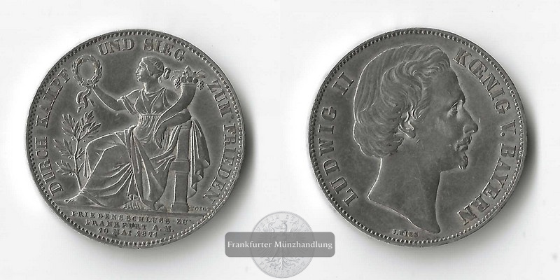  Bayern,  Ludwig II.  Siegestaler 1871   FM-Frankfurt Feinsilber: 16,67g   