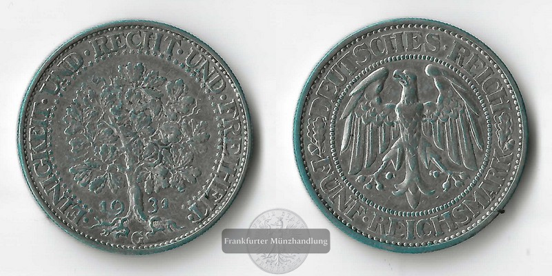  Deutschland, Weimarer Rep. 5 Reichsmark 1931 A FM-Frankfurt  Feingewicht: 12,5g   