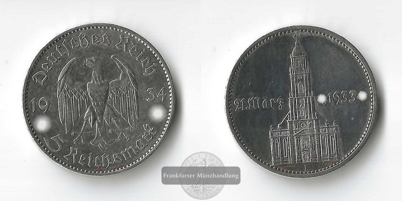  BRD, Drittes Reich  5 Reichsmark  1934 A  Garnisonkirche von Potsdam FM-Frankfurt  Feinsilber: 12,5g   