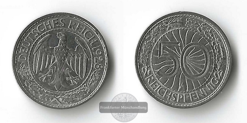  Deutschland, Weimarer Rep.  50 Reichspfennig 1928 A  FM-Frankfurt Gewicht: 3,5g   