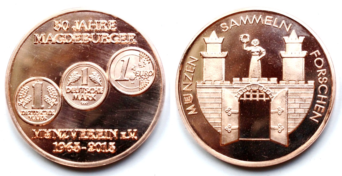  Medaille 50 Jahre Magdeburger Münzverein e.V. 1965 - 2015 - Kupfer vz+   