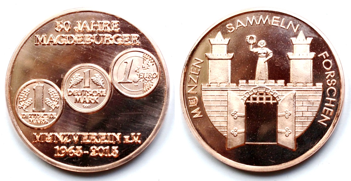  Medaille 50 Jahre Münzverein Magdeburg 1965 - 2015 - Kupfer vz+   