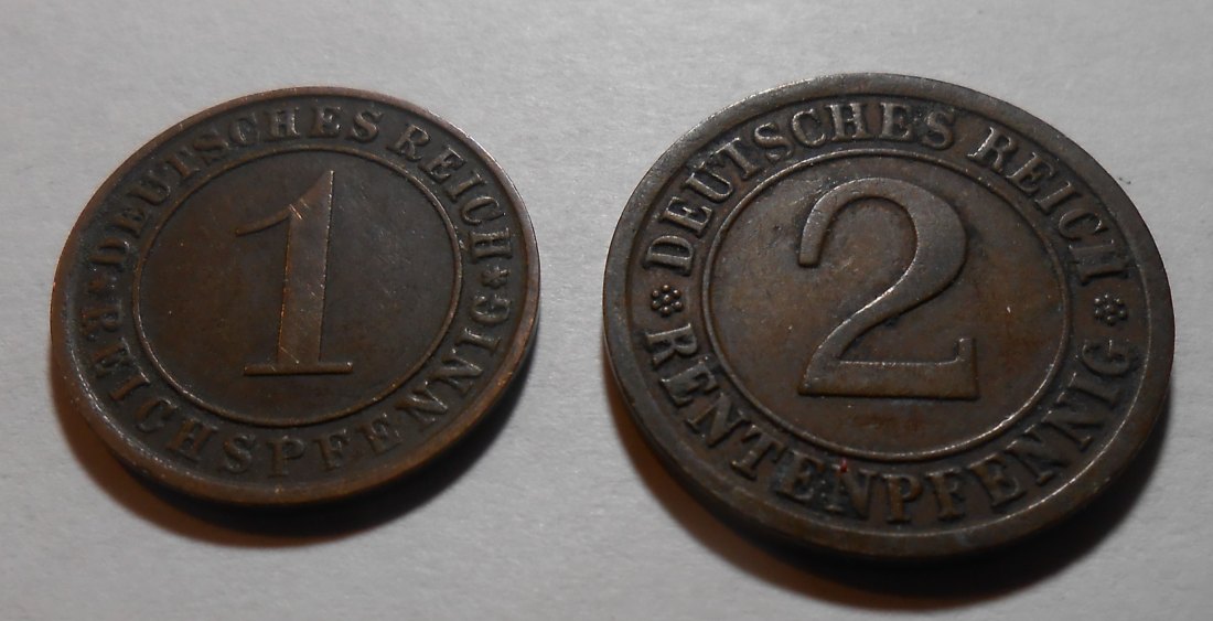  e.20 Weimarer Republik 2 Rentenpfennig 1923 A + 1 Reichspfennig 1924 J   
