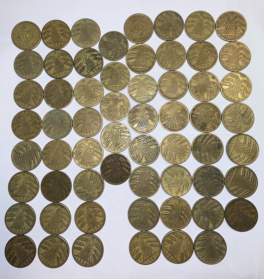 s.34 Weimarer Republik** großes 70er Lot von 10 Reichs- und Rentenpfennige