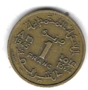  Marokko 1 Franc 1945, Al-Bro, guter Erhalt, siehe Scan unten   