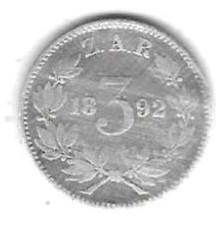 Südafrika 3 Pence 1892, Silber 1,4 gr. 0,925, nicht so gut erhalten, siehe Scan unten   