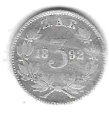 Südafrika 3 Pence 1892, Silber 1,4 gr. 0,925, nicht so gut erhalten, siehe Scan unten
