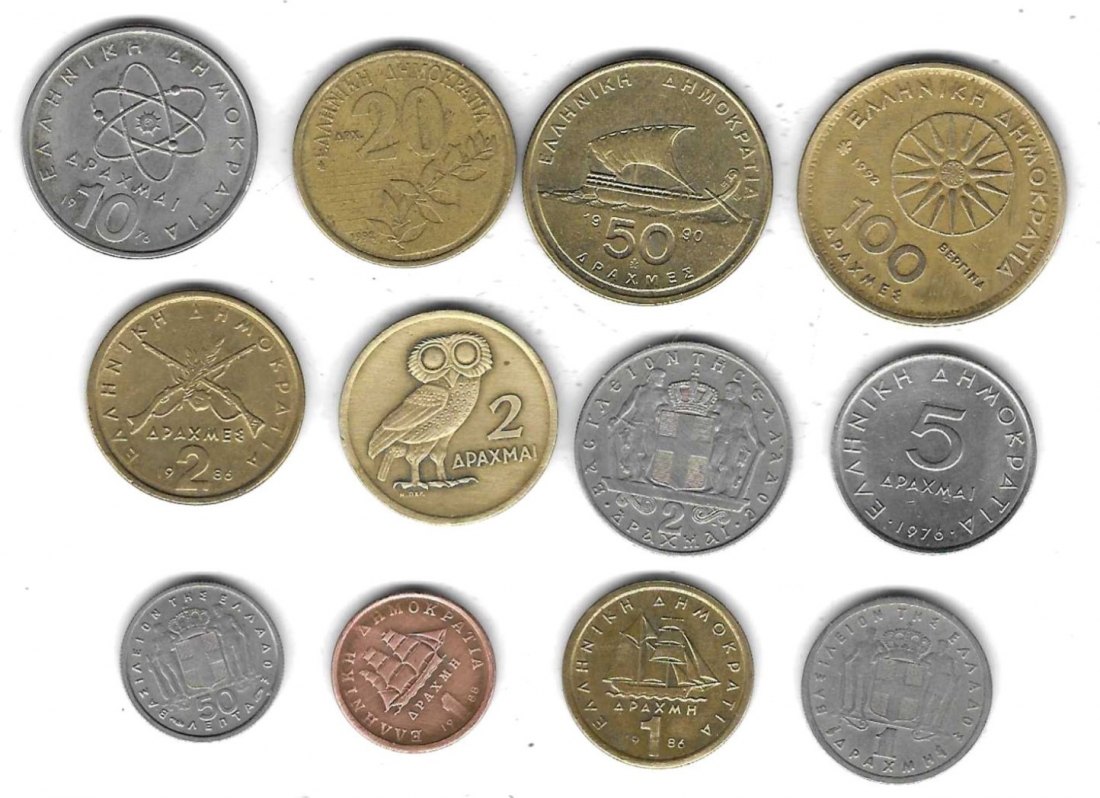  Griechenland mit 12 versch. Münzen, SS-Stempelglanz, Einzelaufstellung und Scan siehe unten   